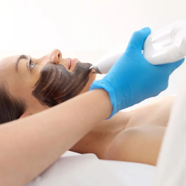 Woman receiving an activated carbon mask